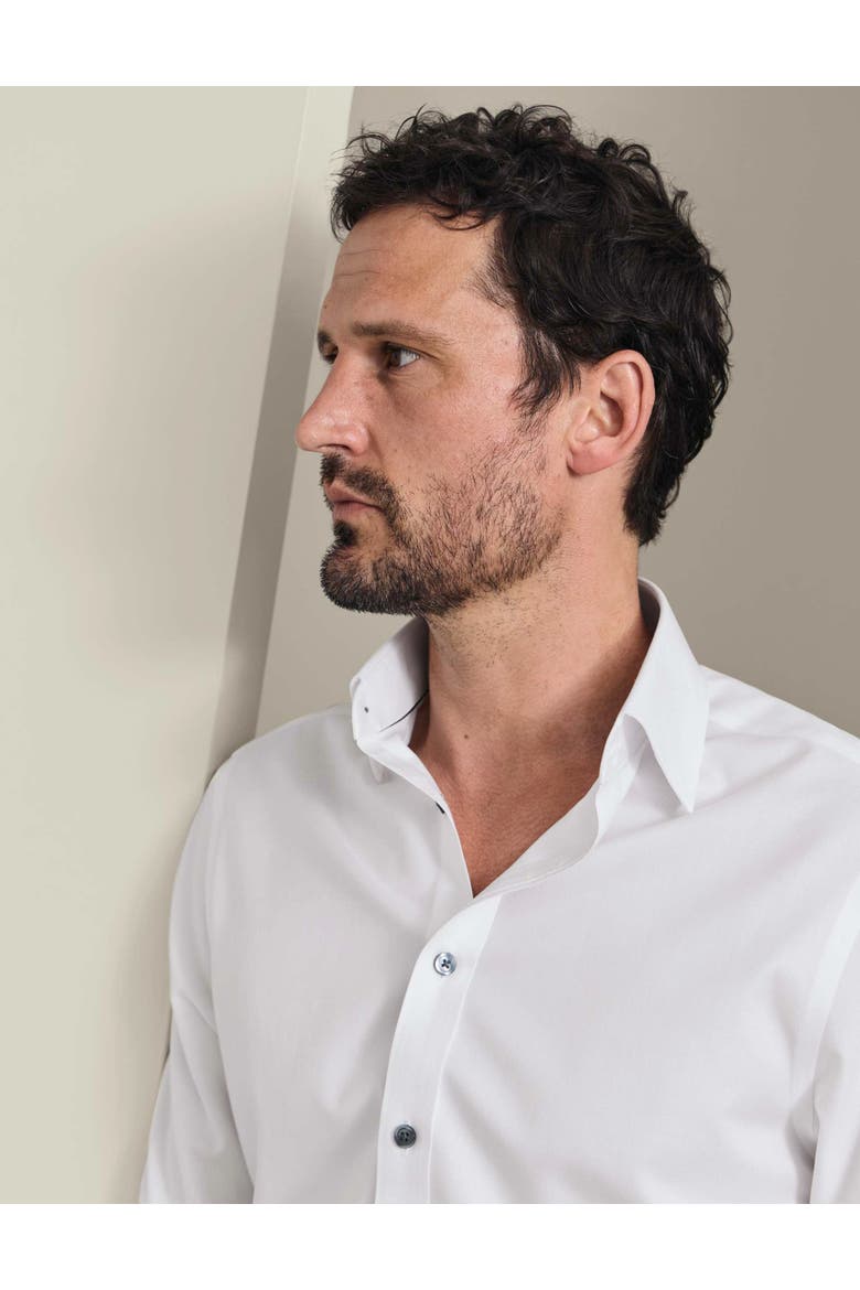 Non-Iron Twill With Contrast Buttons Slim Fit Shirt, Alternate, color, Charcoal
