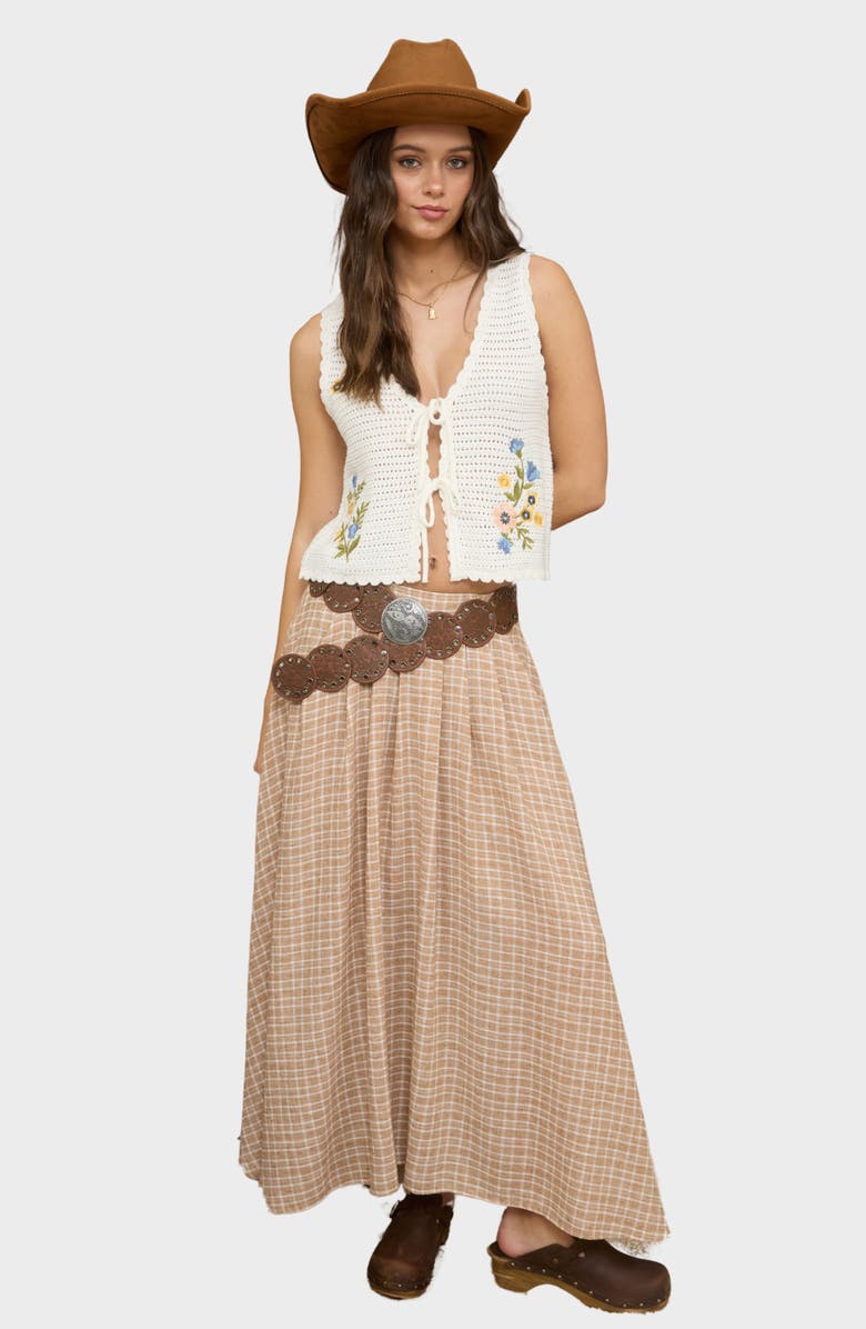 Blu Pepper Floral Embroidered Tie Front Sweater Vest, Alternate, color, Ivory