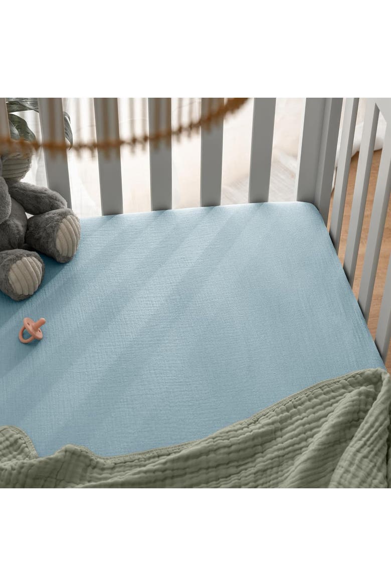 Muslin Fitted Crib Sheet, Alternate, color, Sky Blue
