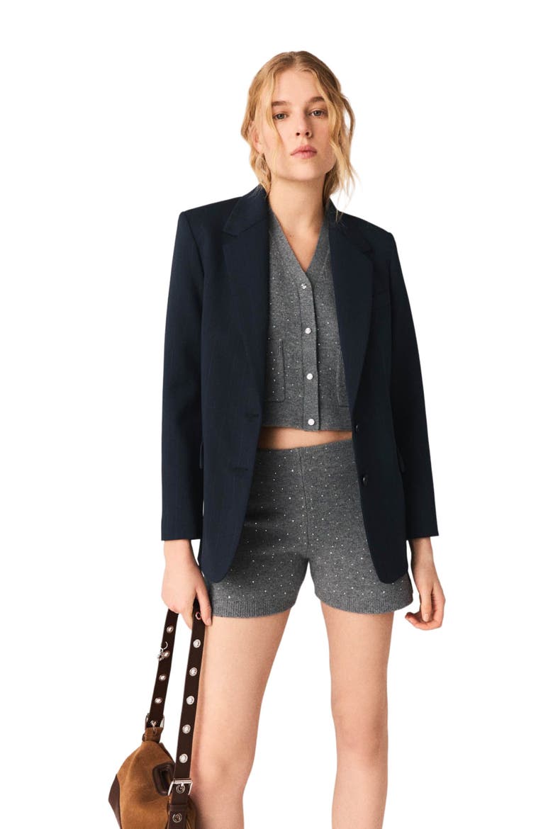 Knit shorts with rhinestones, Alternate, color, Grey
