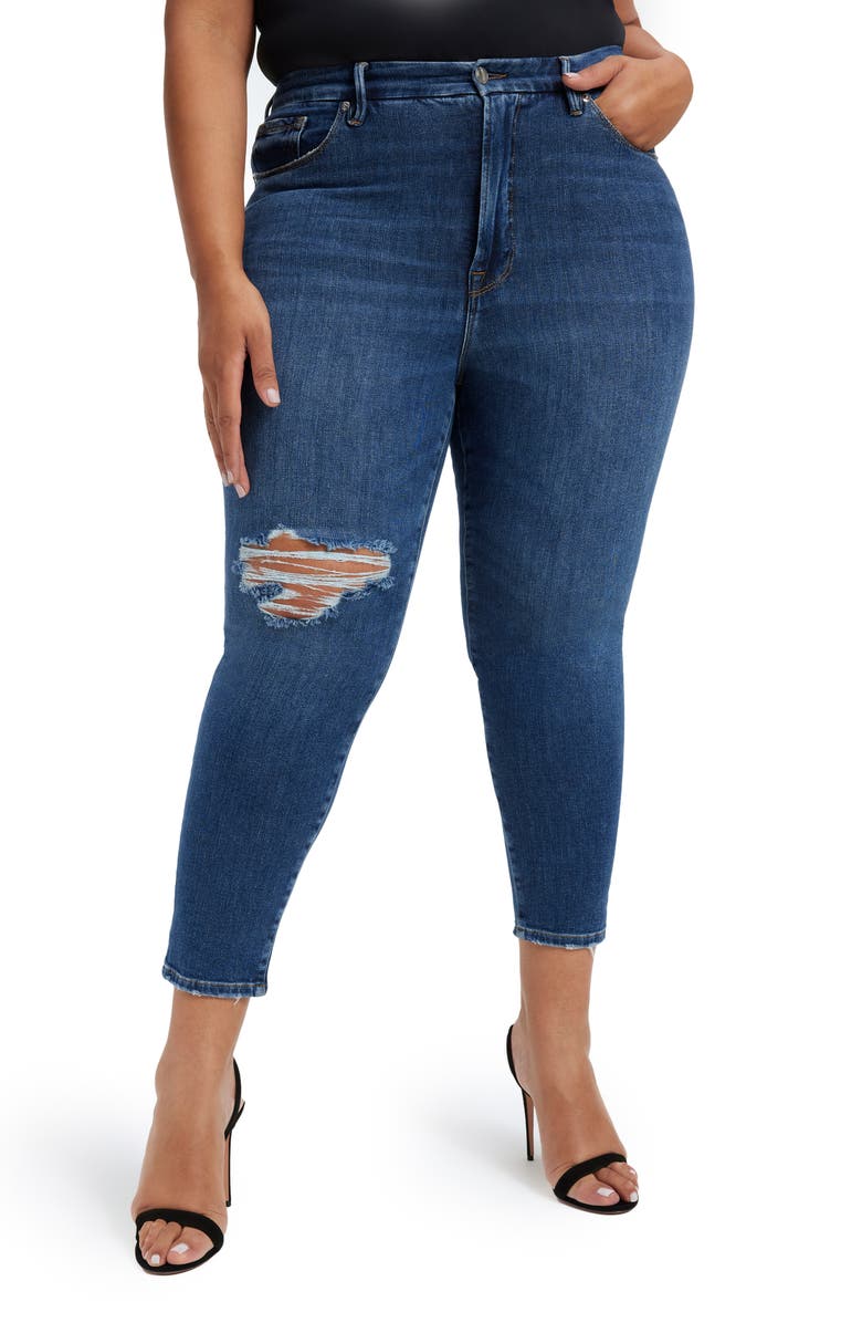 Good American Good Waist Ripped High Waist Crop Skinny Jeans, Alternate, color, Indigo379