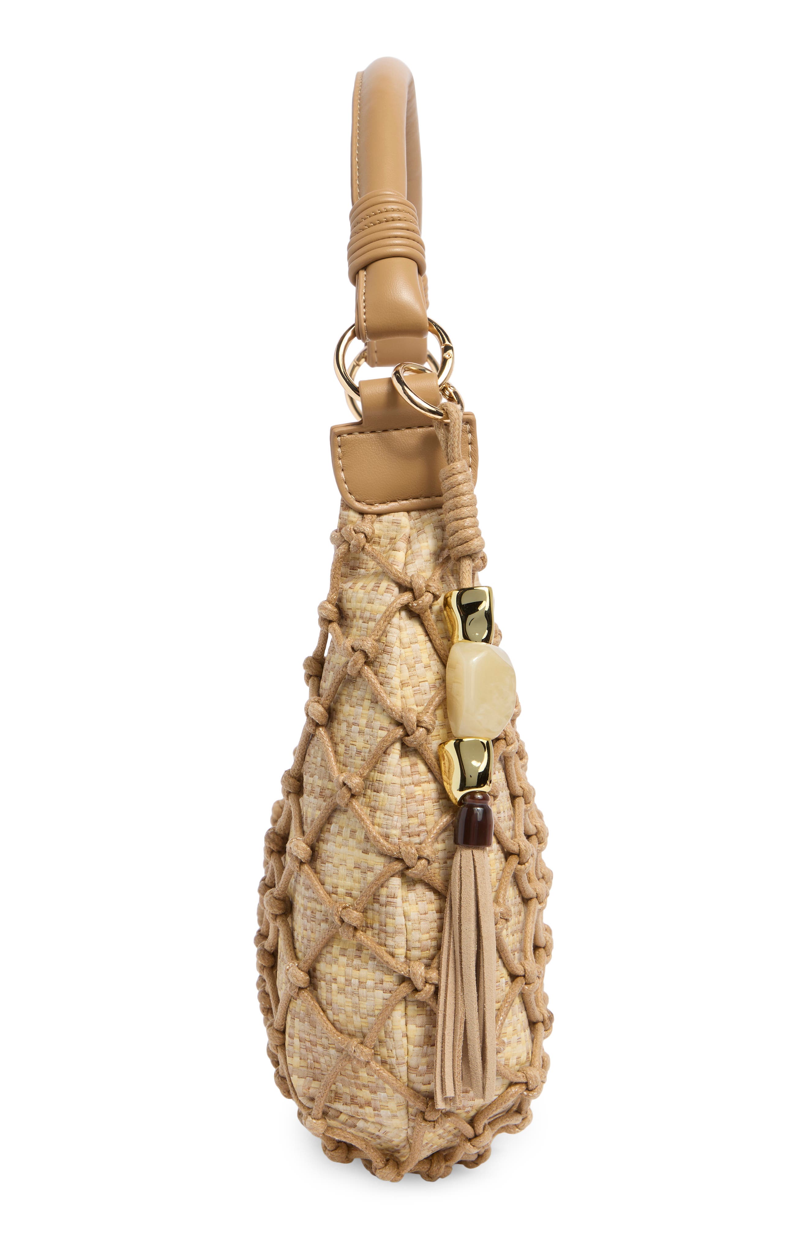 Positano Straw & Faux Leather Shoulder Bag, Alternate, color, NATURAL