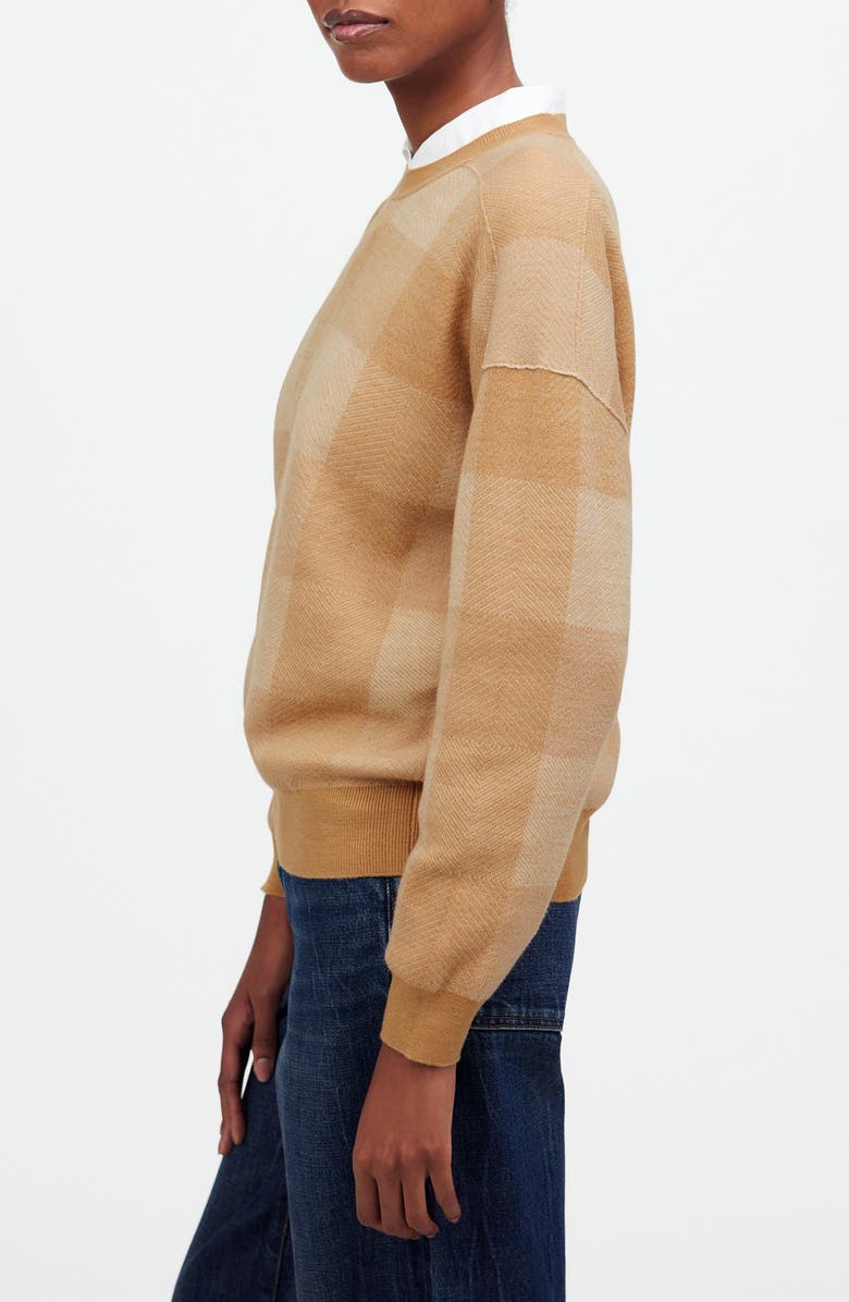 Madewell Plaid Merino Wool Pullover Sweater, Alternate, color, Camel Combo