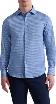 Bugatchi Axel Trim Fit Leaf Print Stretch Cotton Button-Up Shirt