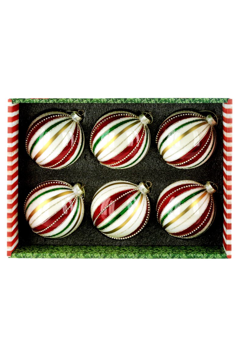 Holiday Stripe Ornament, Box of 6, Alternate, color, Red