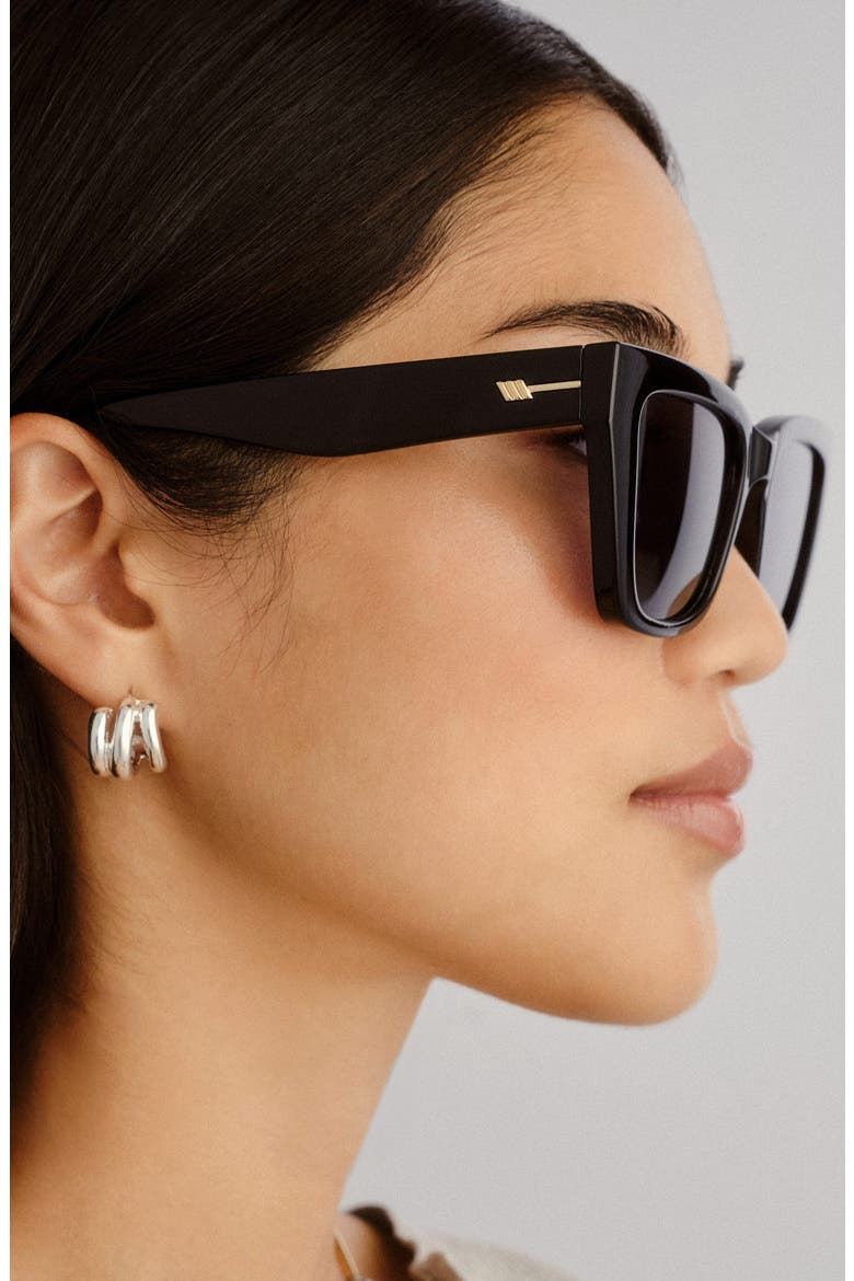 Le Coeur 53mm Polarized Cat Eye Sunglasses, Alternate, color, BLACK / SMOKE MONO POLARIZED