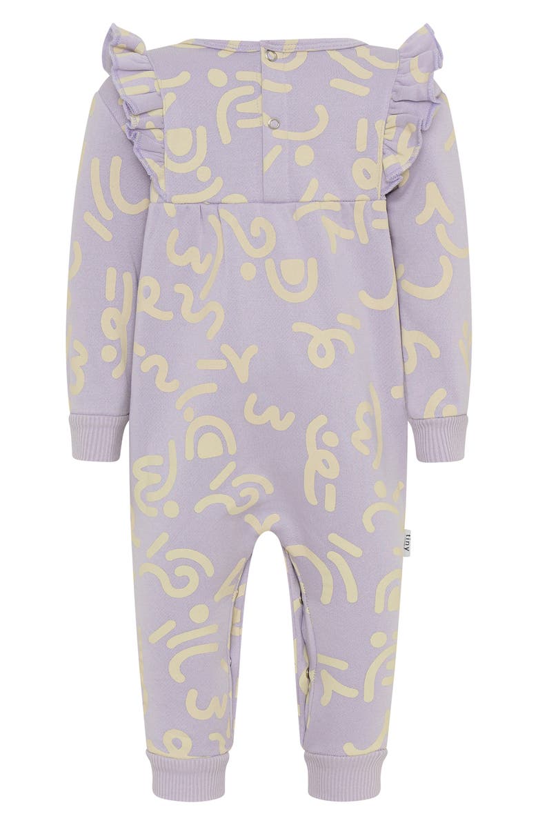 TINY by TINY TRIBE Wiggle Frill Fleece Romper, Alternate, color, Purple