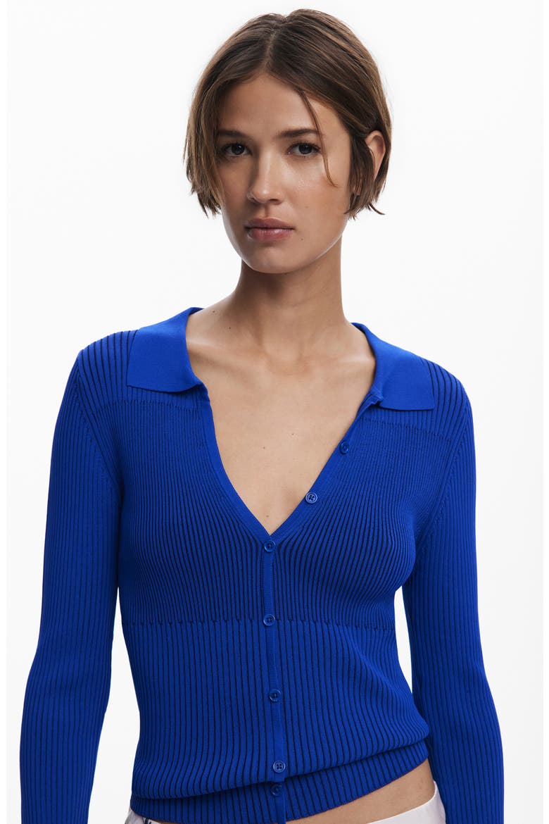 Rib V-Neck Cardigan, Alternate, color, KLEIN BLUE