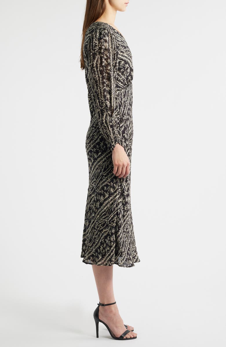 BOSS Orange Dilimi Long Sleeve V-Neck Midi Cocktail Dress, Alternate, color, Black/ Ivory