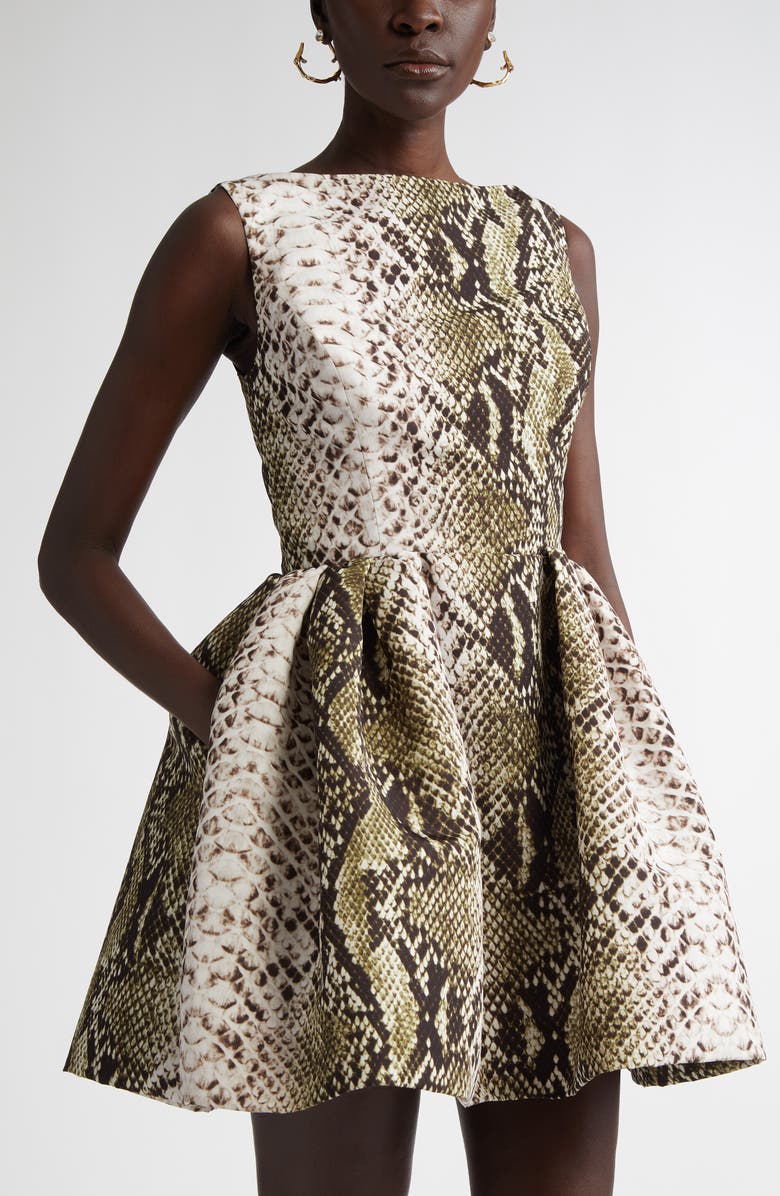 Oscar de la Renta Python Print Silk Faille Fit & Flare, Alternate, color,