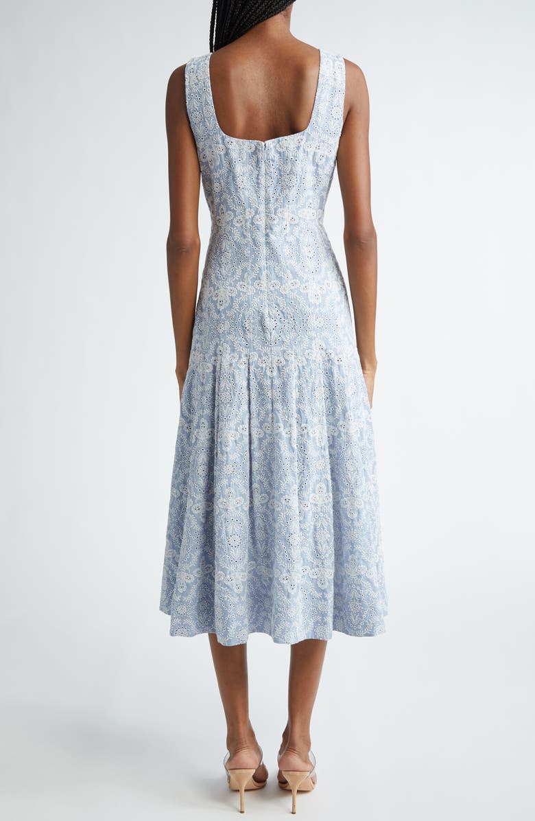 Veronica Beard Jolie Eyelet Sleeveless Cotton Dress, Alternate, color, Blue/ Ecru