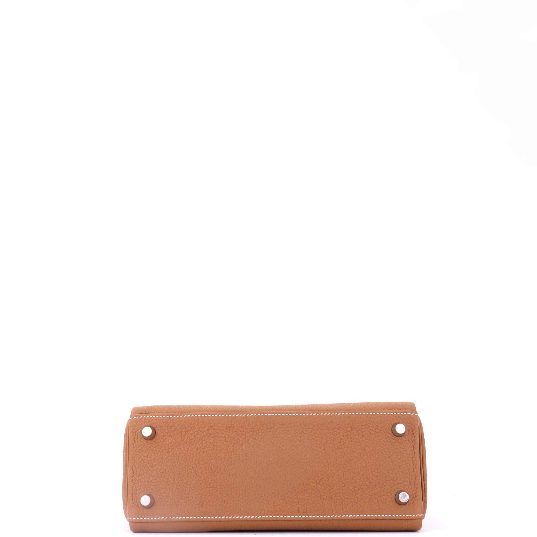 Pre-Owned Hermes Kelly Handbag Brown Togo with Palladium Hardware 25, Alternate, color, Gold