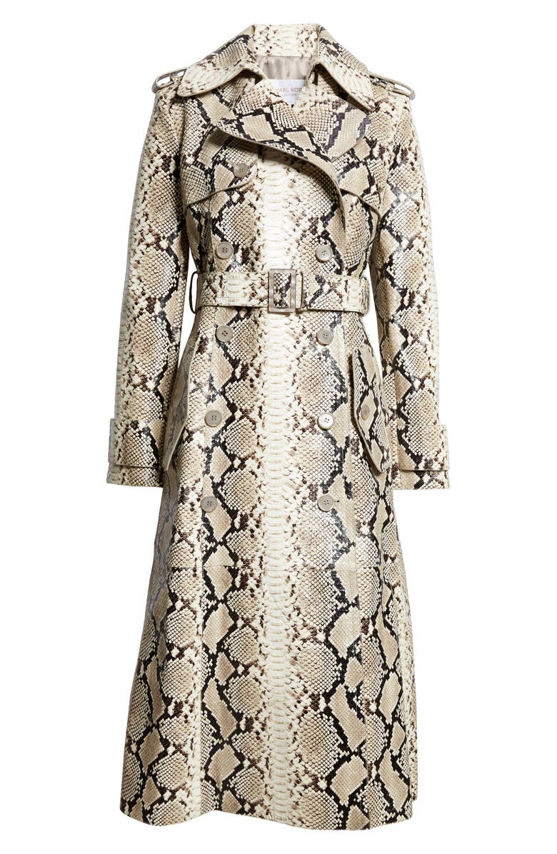 Michael Kors Collection Python Embossed Leather Trench Coat, Alternate, color, 