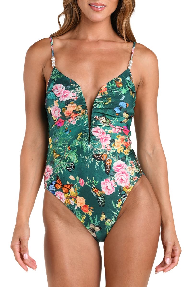 L'AGENCE Lilou Print One-Piece Swimsuit, Main, color, Green Multi