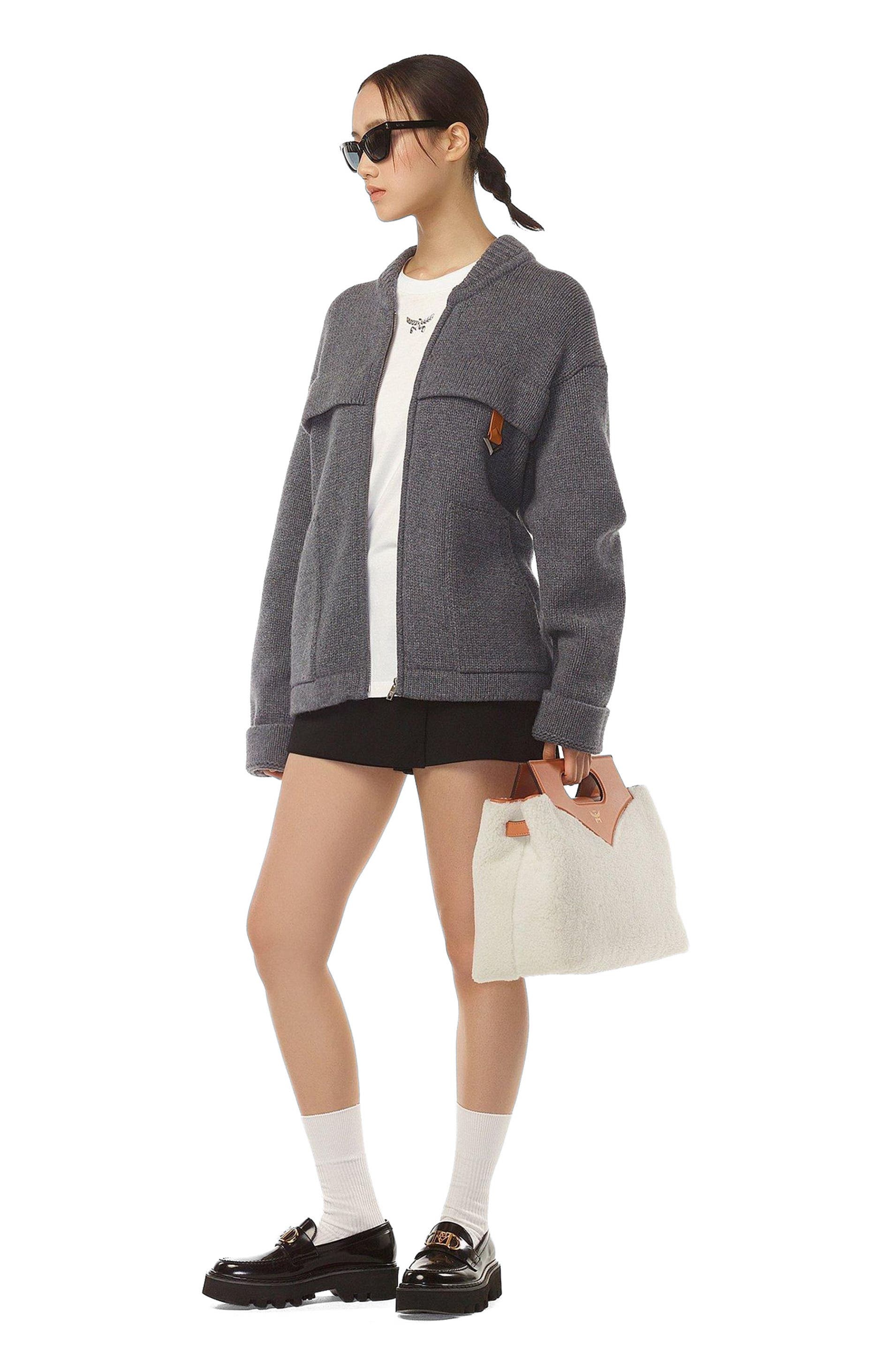 MCM Soft Diamond Shoulder Bag in Shearling and Leather, Alternate, color, 