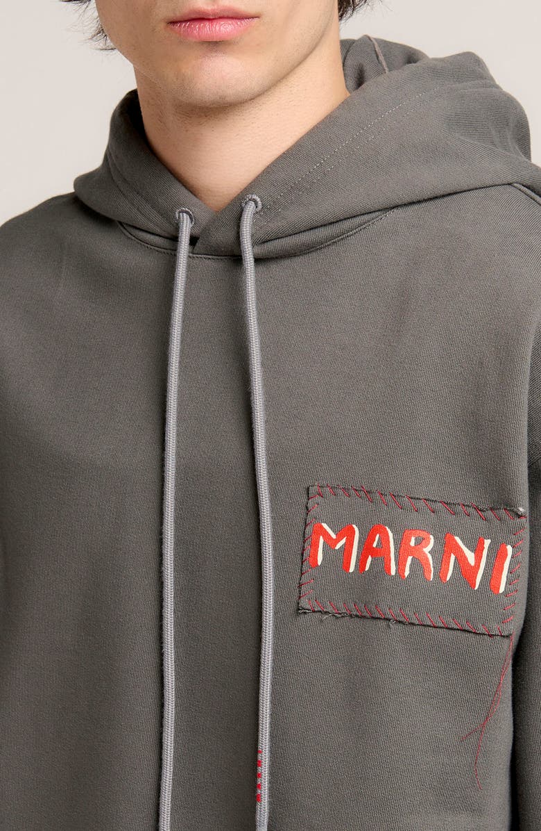 Marni Logo Patch Cotton French Terry Hoodie, Alternate, color, Grey