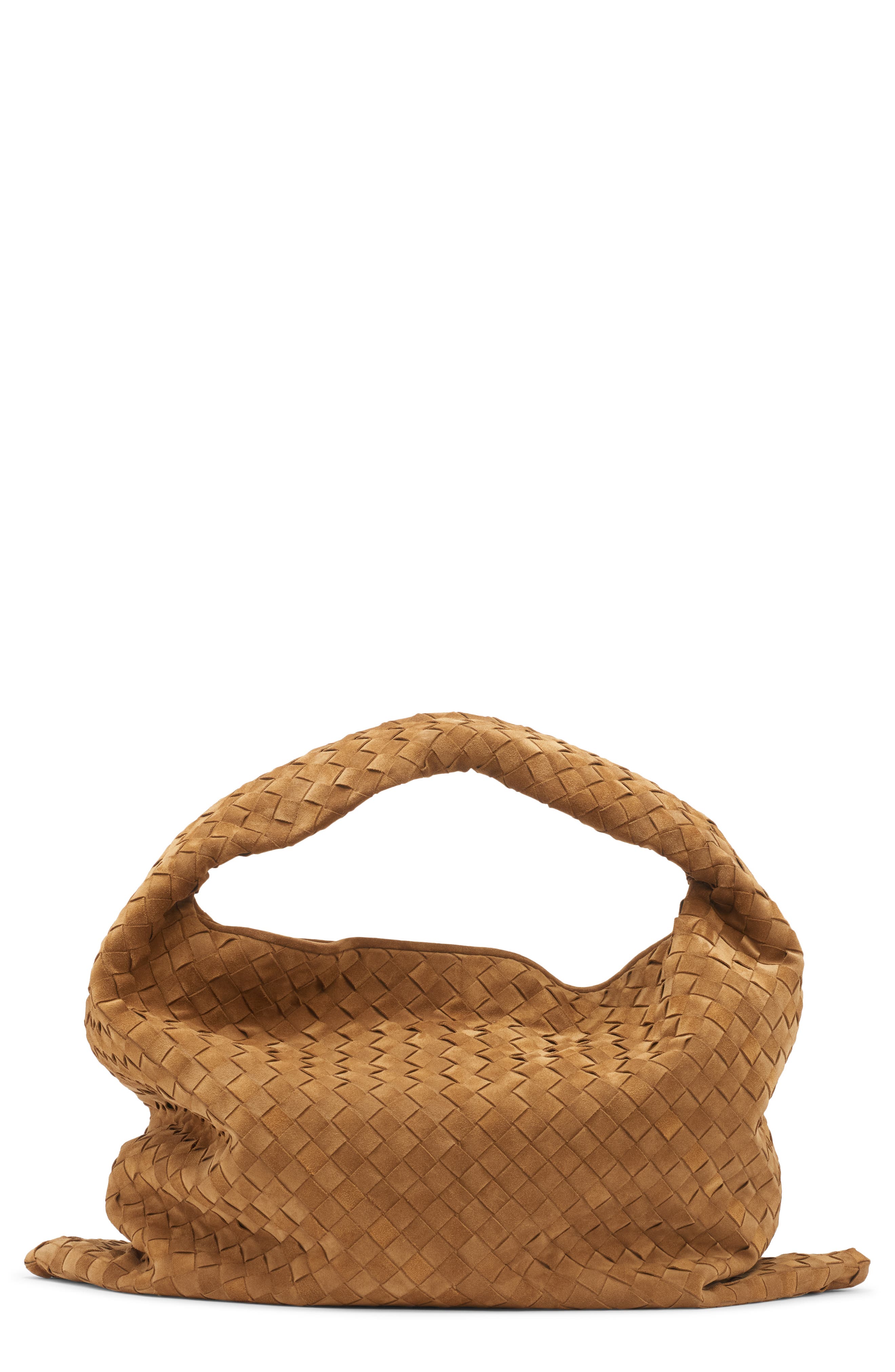 Bottega Veneta Large Hop Intrecciato Suede Hobo Bag, Main, color, Acorn/ Brass