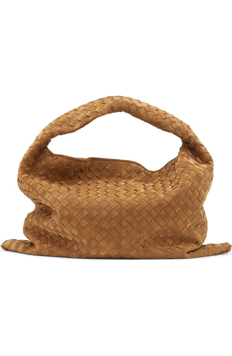 Bottega Veneta Large Hop Intrecciato Suede Hobo Bag, Main, color, Acorn/ Brass