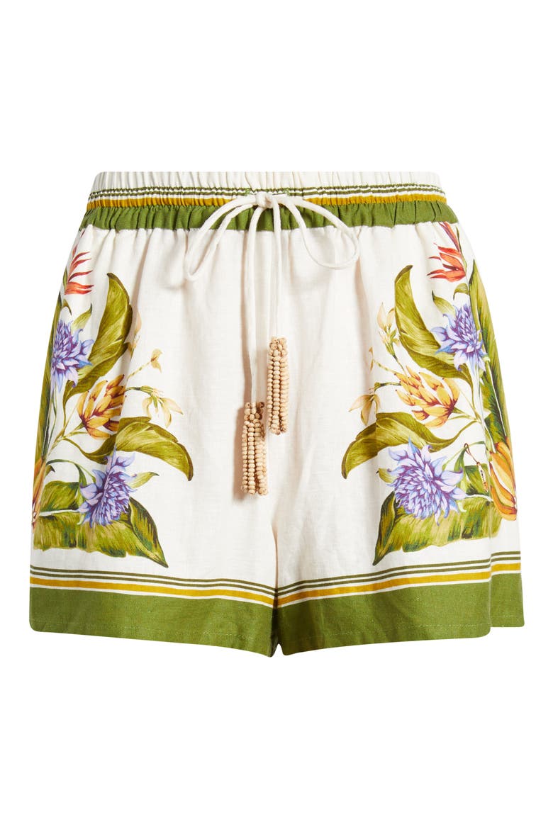 Tropical Scarf Sand Linen Blend Shorts, Alternate, color, SAND