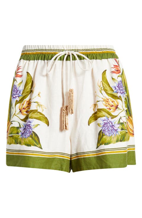 Tropical Scarf Sand Linen Blend Shorts