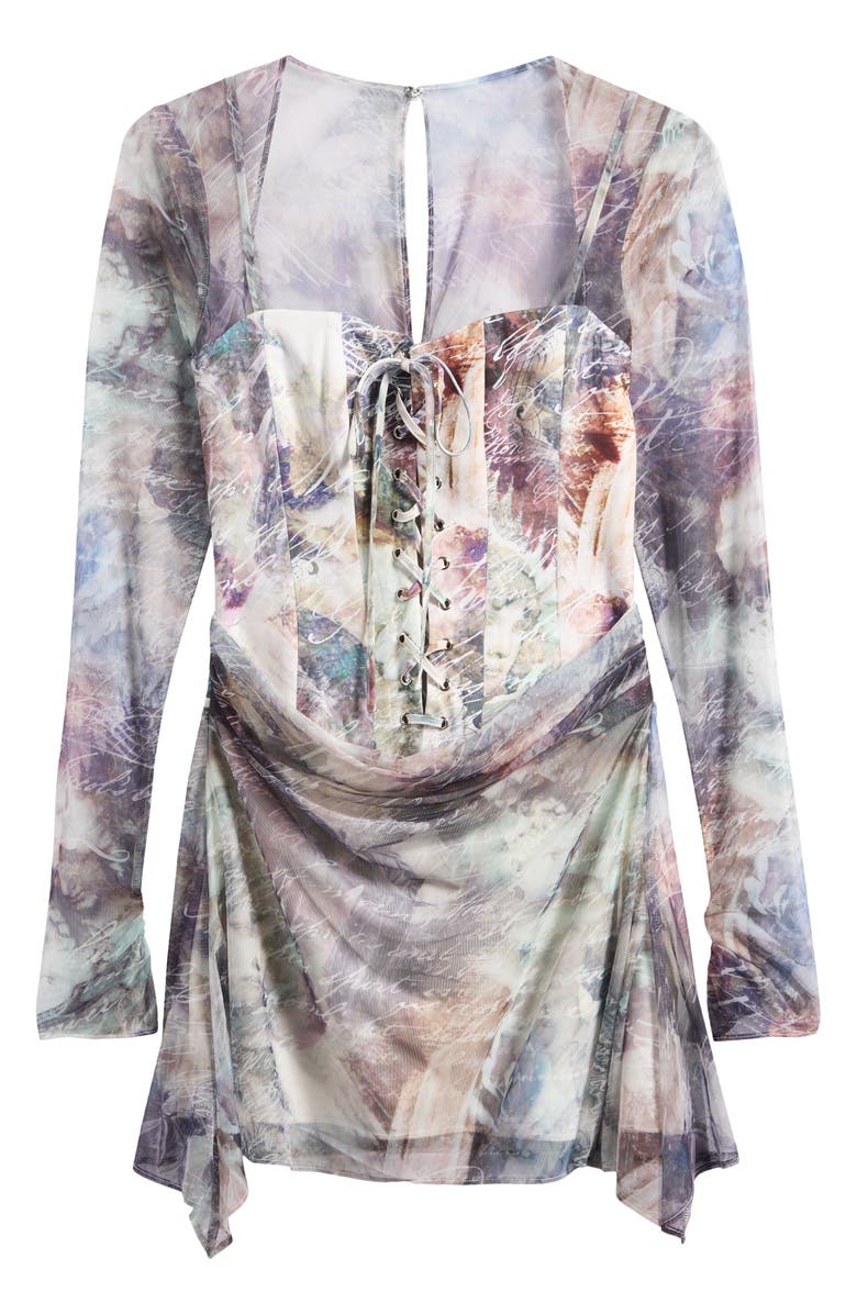 Mistress Rocks Abstract Print Long Sleeve Corset Minidress, Alternate, color,