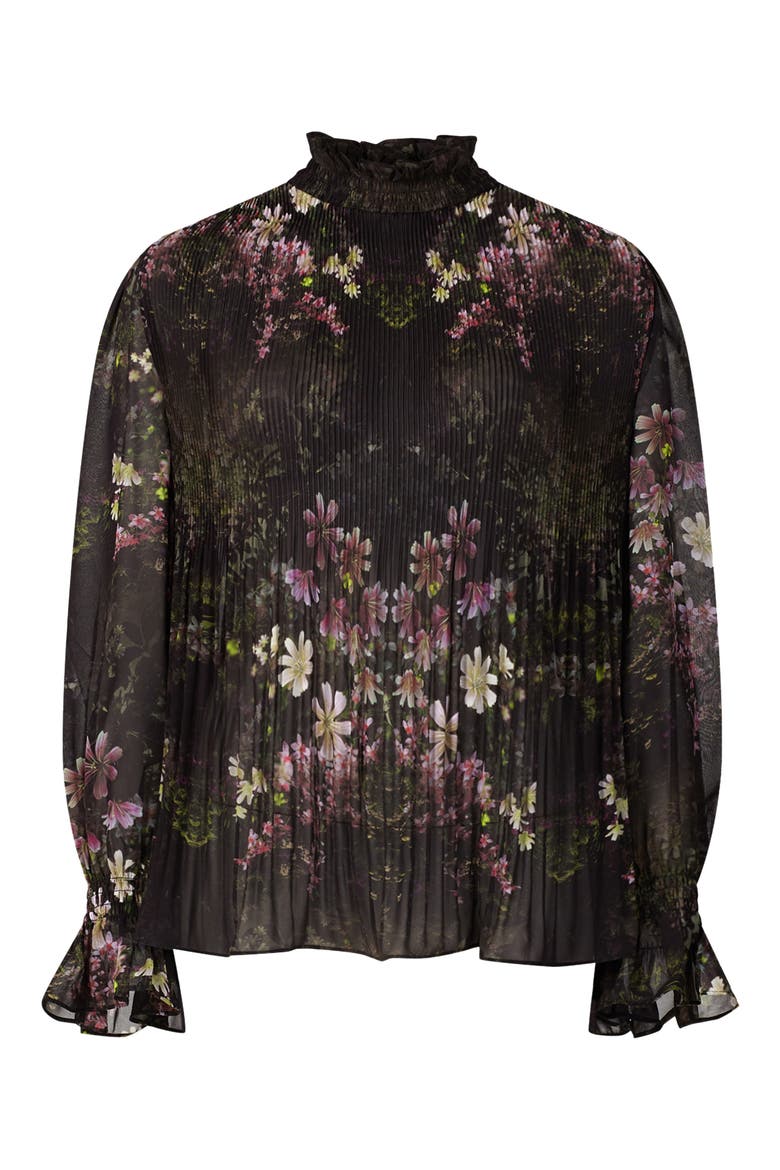 Cora Ophelia Pleated Floral Blouse, Alternate, color, BLACK MULTI
