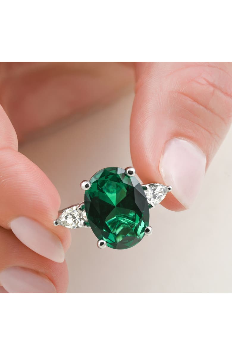 Bliss Diamond 16x12mm Emerald & 1Ct Pear Shape Diamond Ring 14k Gold Lab Grown, Alternate, color, 14K White Gold