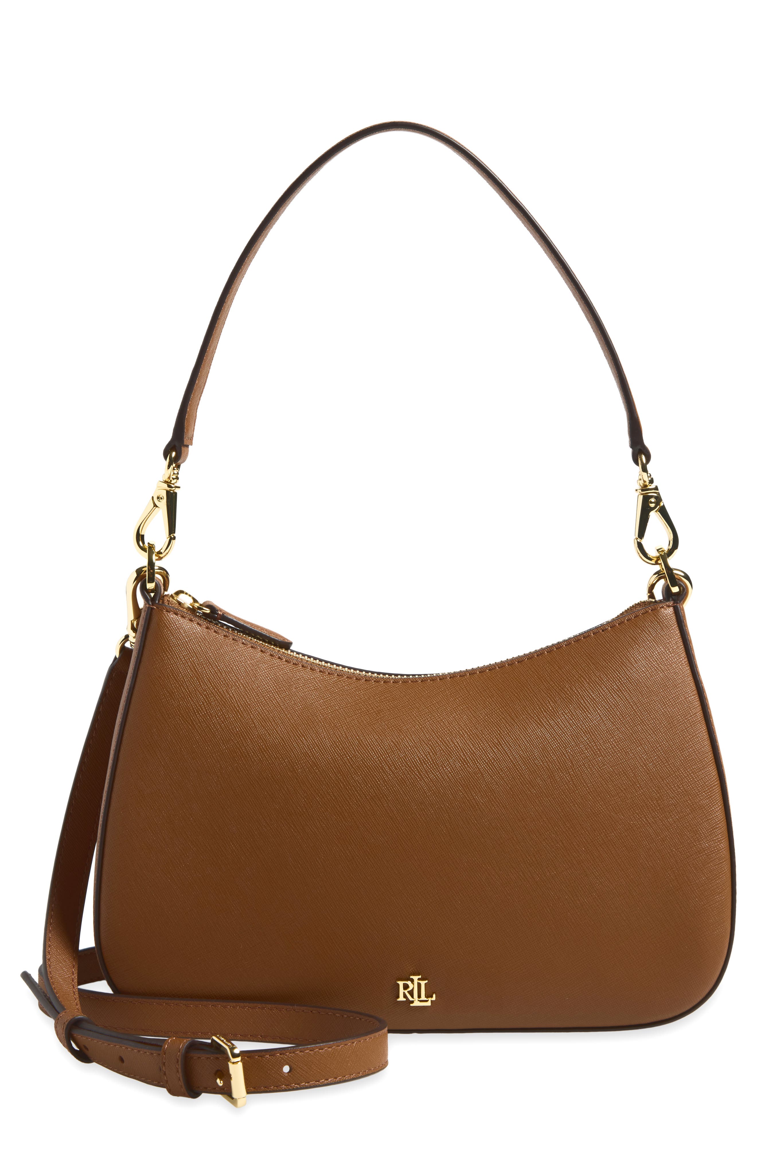 Leather Shoulder Bag, Main, color, LAUREN TAN