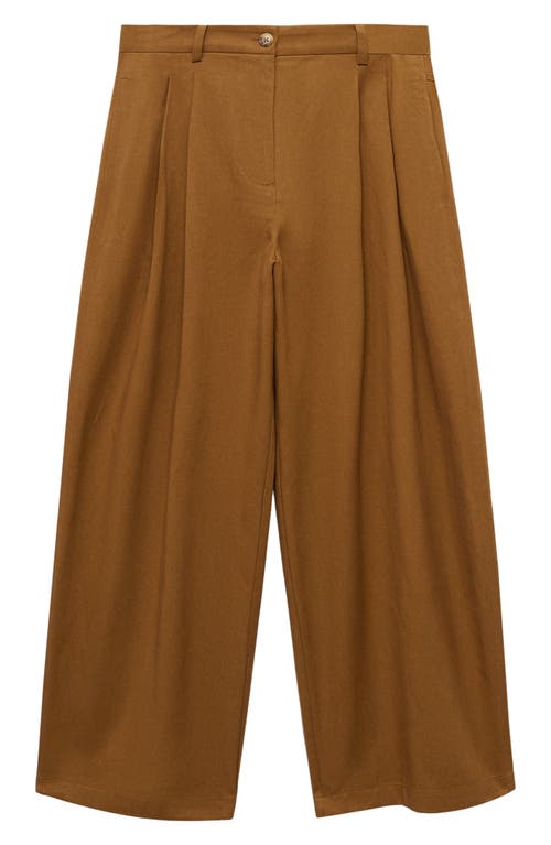 Shop Mango Wide Leg Cotton Blend Pants In Tobacco Brown