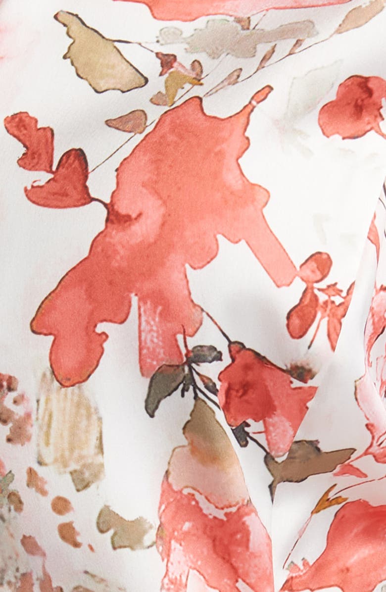 Ming Wang Watercolor Floral Long Sleeve Crêpe de Chine Shirtdress, Alternate, color, 