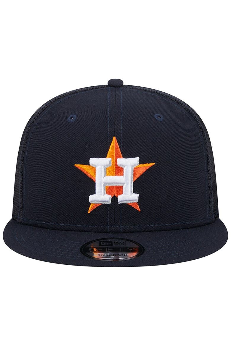 Men's New Era Navy Houston Astros Team Color Trucker 9FIFTY Snapback Hat, Alternate, color, Navy