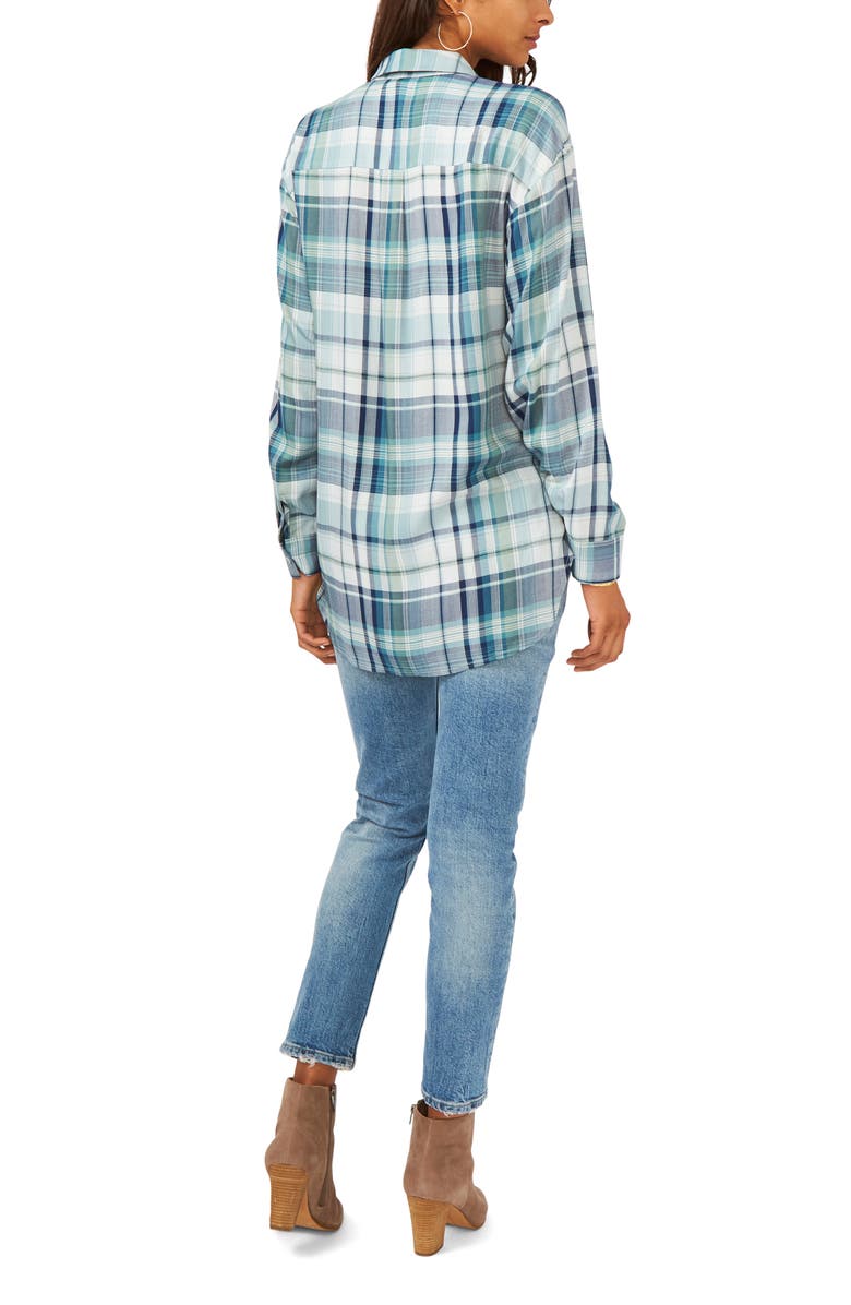 Vince Camuto Plaid Button-Up Tunic Top, Alternate, color, 