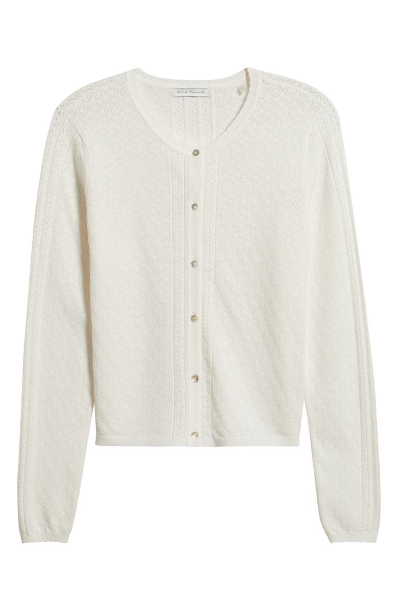 Elie Tahari The Steele Mixed Pointelle Cardigan, Main, color, Ivory