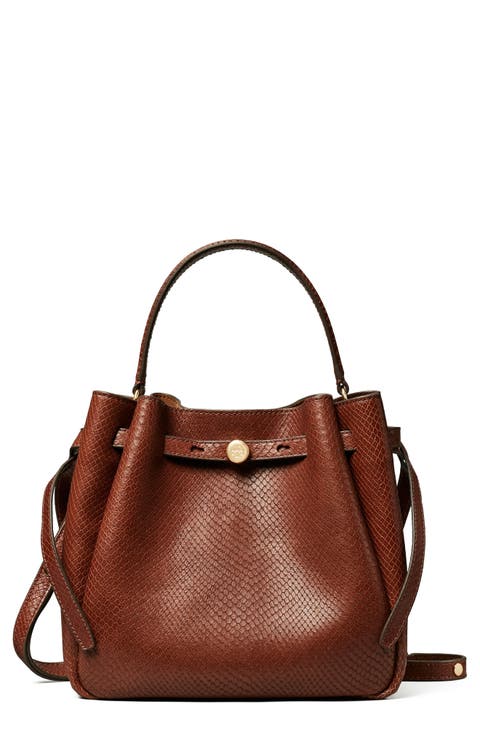Romy Snake Embossed Leather Bucket Bag