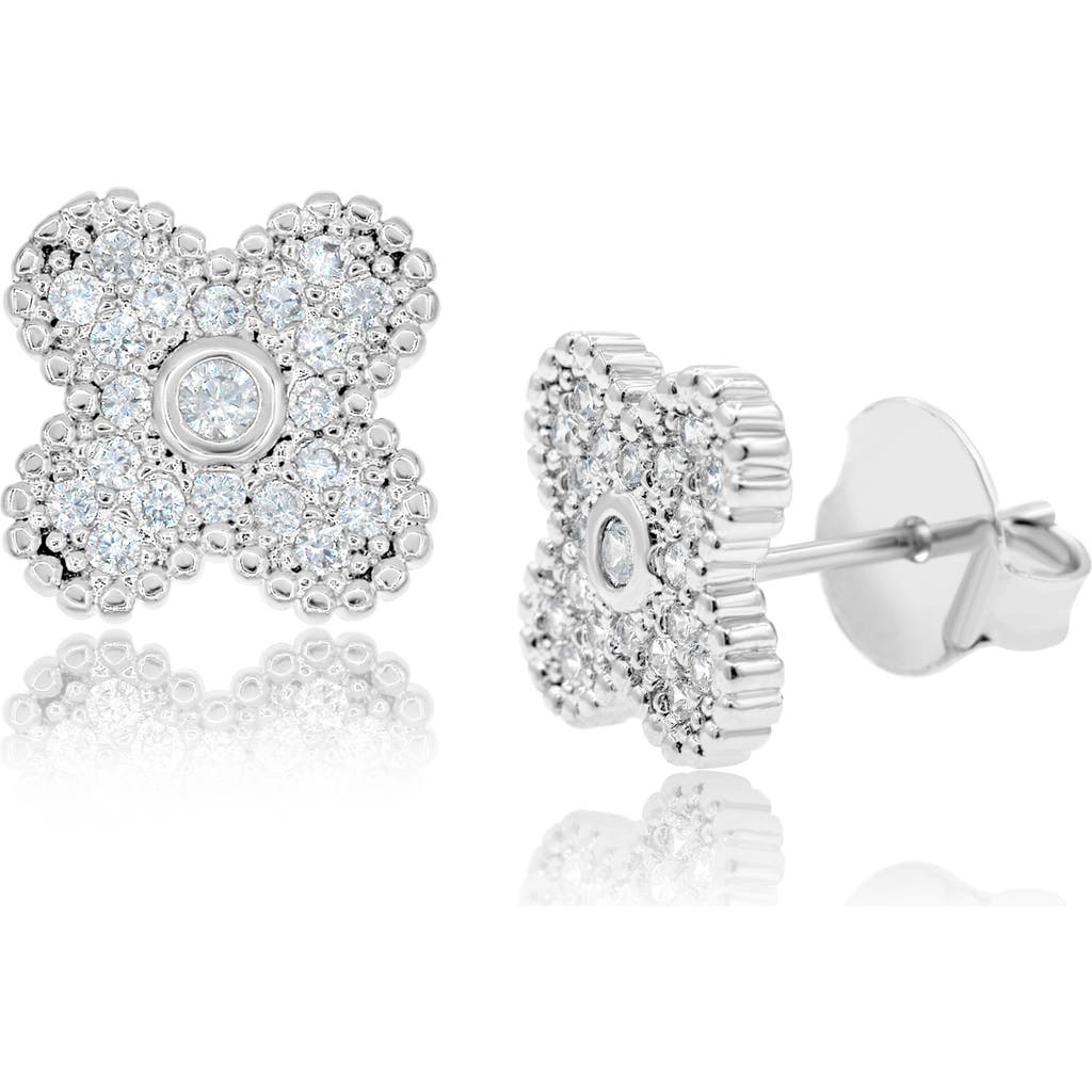 Shymi Pavé Clover Stud Earrings In Silver
