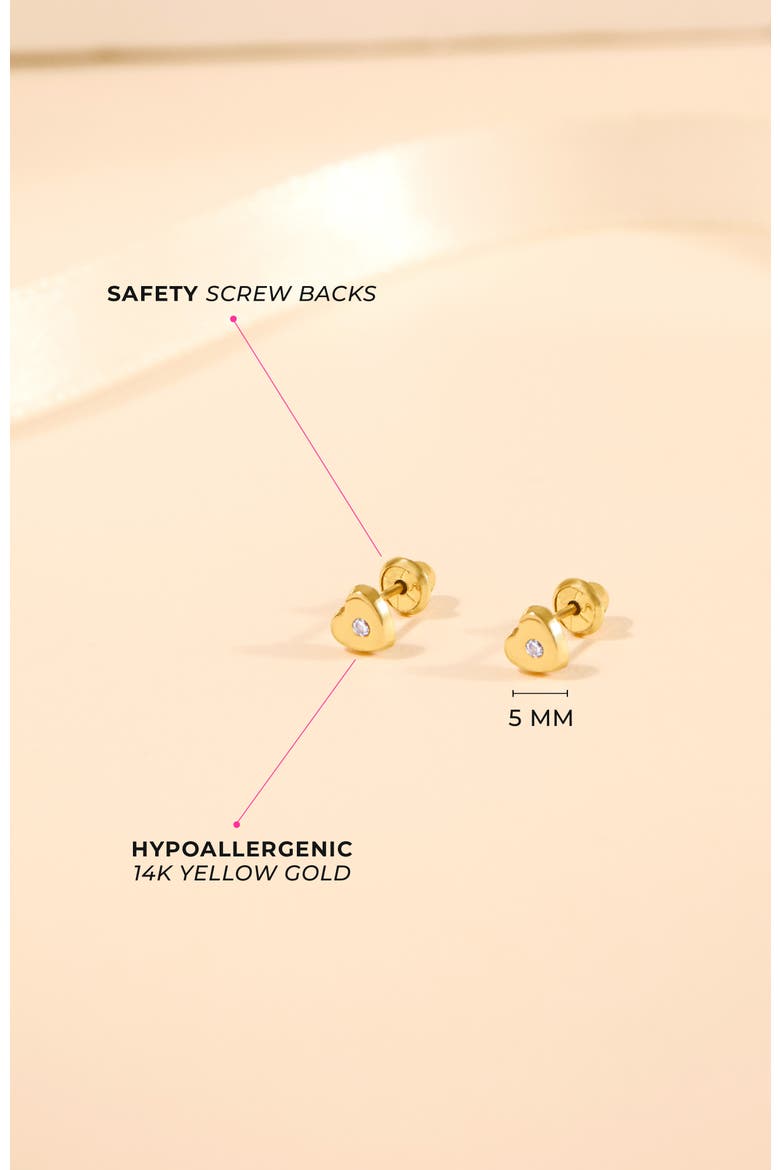 14k Heart Cubic Zirconia Little Earrings, Alternate, color, Gold