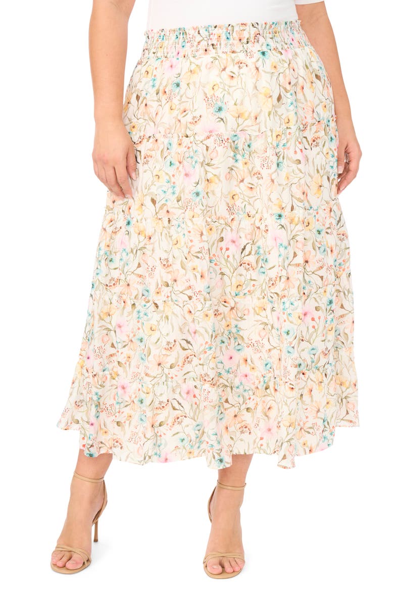 Floral Tiered Skirt, Main, color, ANTIQUE WHITE