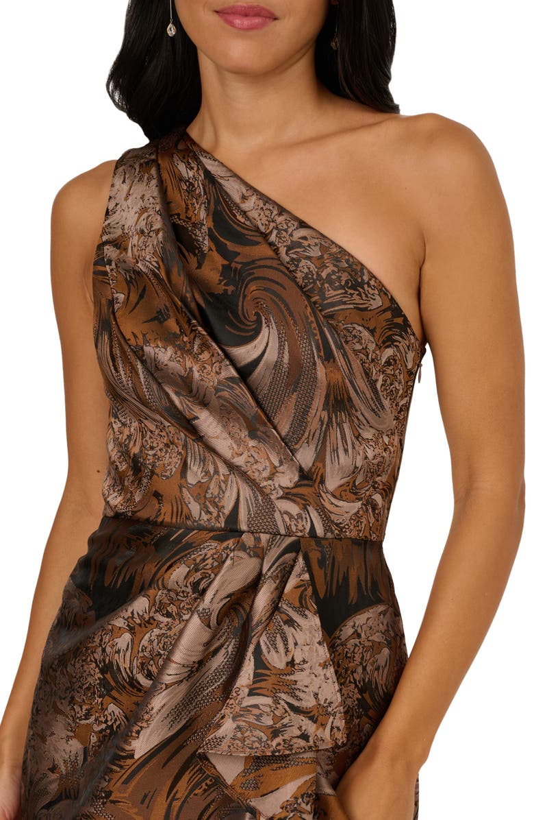 Adrianna Papell One-Shoulder Jacquard Gown, Alternate, color, Copper/Chocolate