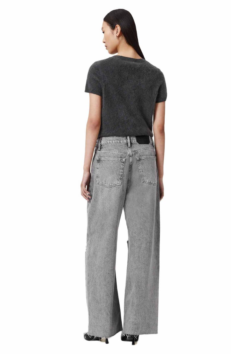 AllSaints Aki Crossover Ripped Raw Hem Wide Leg Jeans, Alternate, color, Destroy Grey