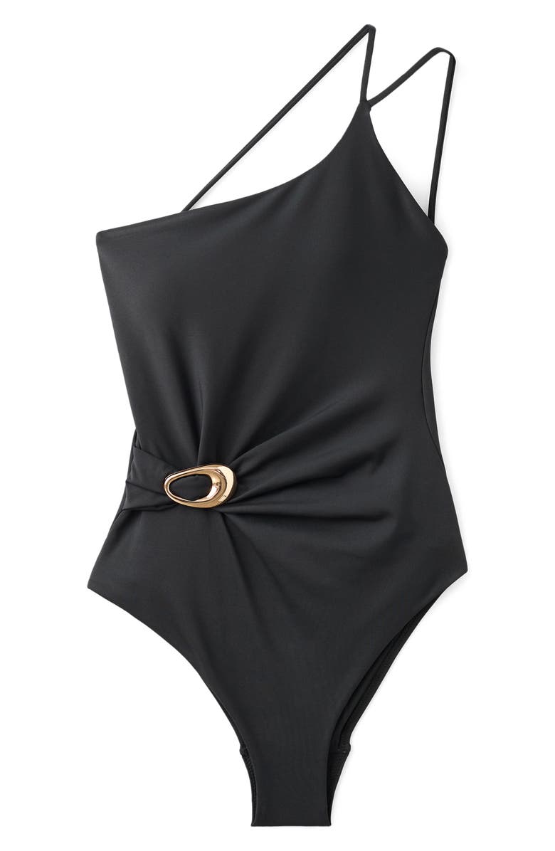 MANGO Asymmetric Open Back O-Ring One-Piece Swimsuit, Main, color, 