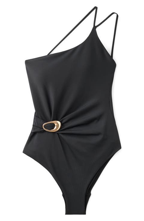 Asymmetric Open Back O-Ring One-Piece Swimsuit