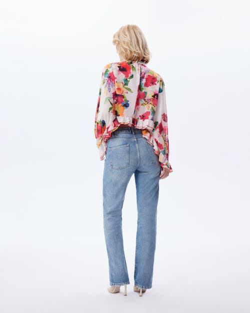 Theo The Label Theia Orchid Print Ruffle Blouse In Mandarine Flower