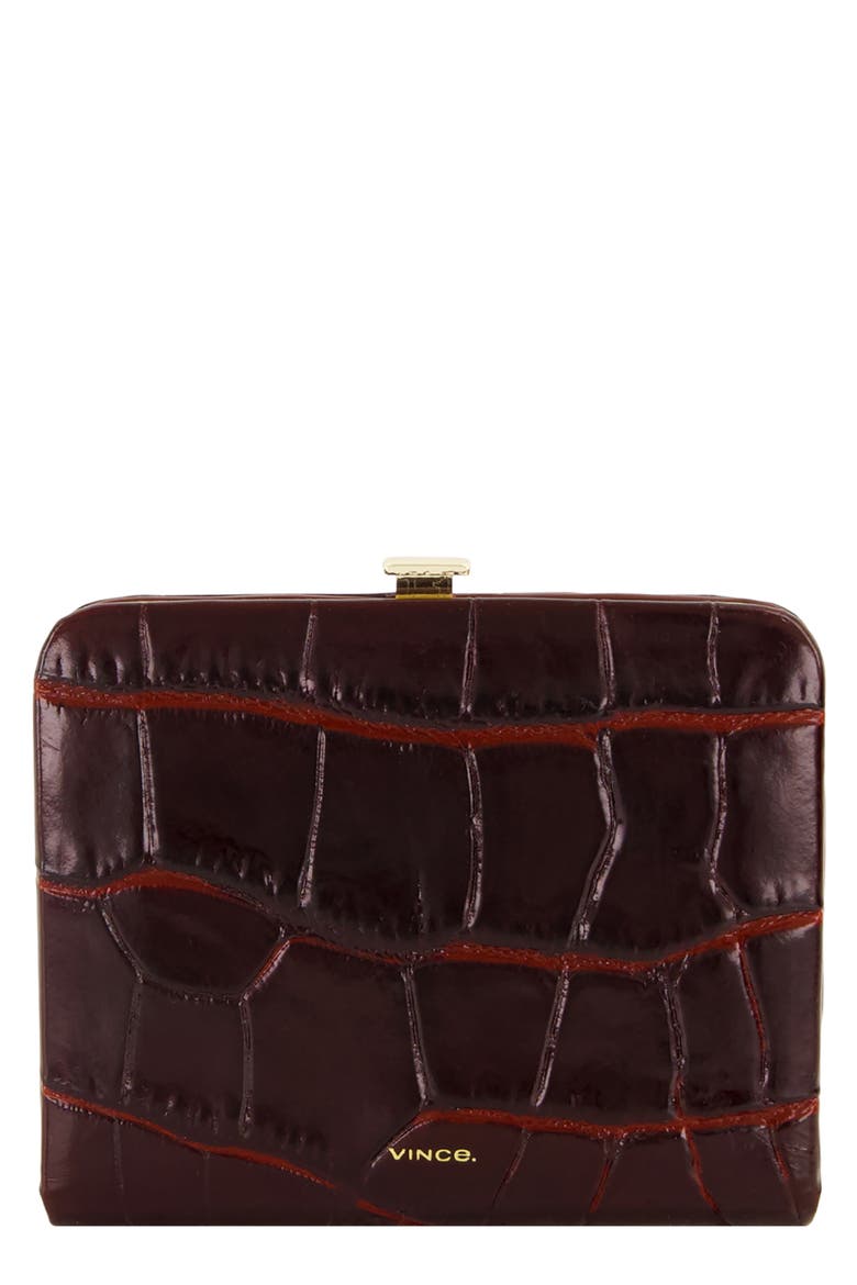 Croc Embossed Small Frame Wallet, Main, color, BLACK ROSE