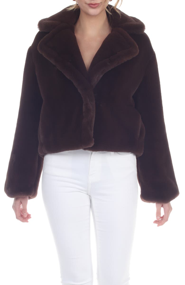 RAIN AND ROSE Faux-Fur Crop Jacket, Main, color, Chocolate