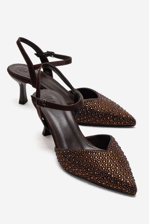Vilka Embellished Slingback Kitten Heel Pumps