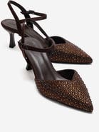 Forever & Always Shoes Vilka Embellished Slingback Kitten Heel Pumps