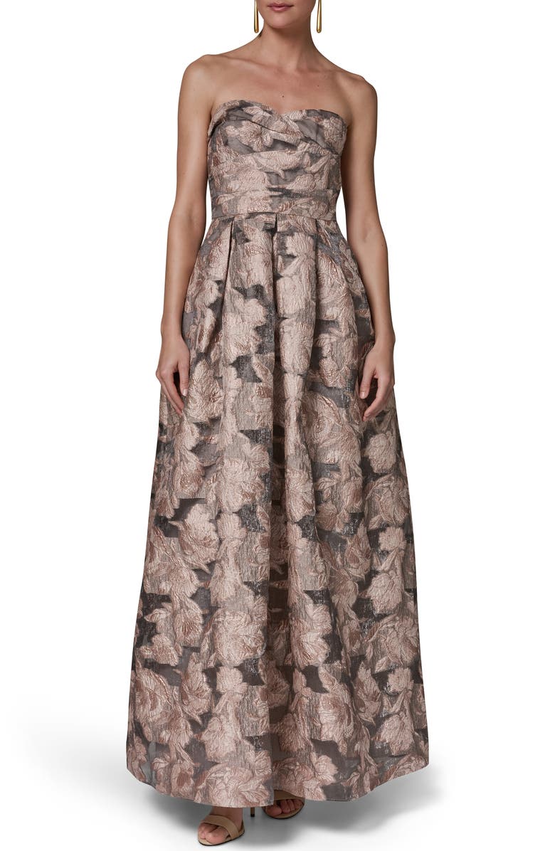 Donna Karan New York Metallic Floral Jacquard Gown, Main, color, Snow Petal