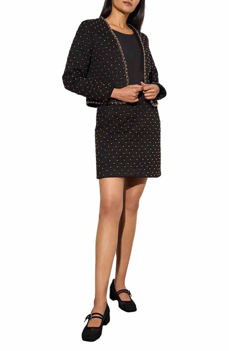 Ming Wang Quilted Stretch Faux Suede Jacket, Main, color, Black