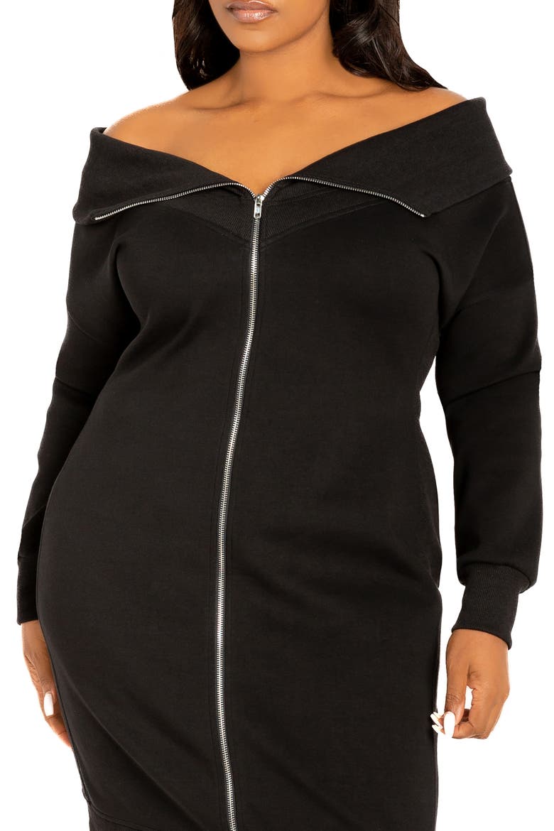 Off the Shoulder Long Sleeve Sweater Dress, Alternate, color, BLACK