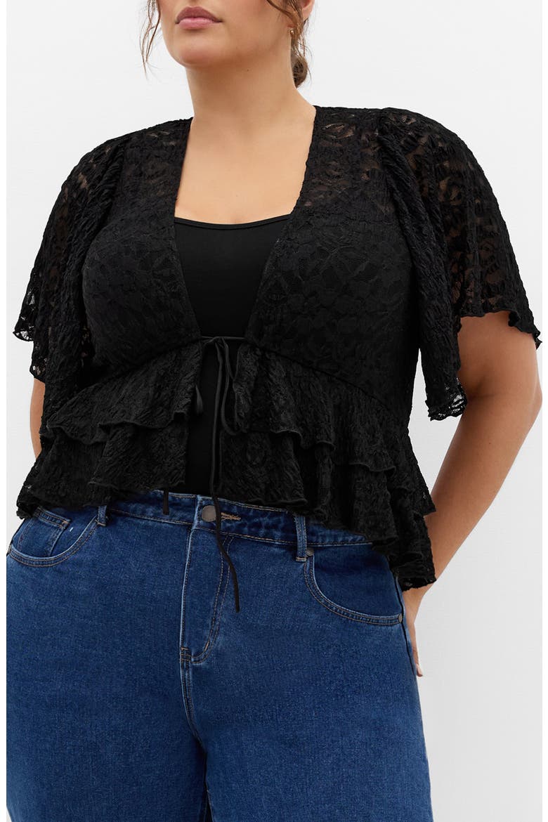 Lily Sheer Lace Crop Top, Main, color, BLACK